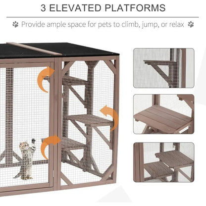 Outdoor Cat Cage with Platforms