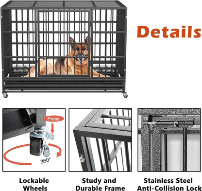 Heavy Duty Dog Crate Kennel with Lockable Wheels