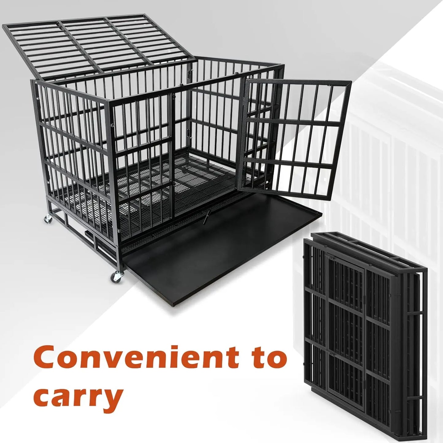 Heavy Duty Dog Crate Kennel with Lockable Wheels