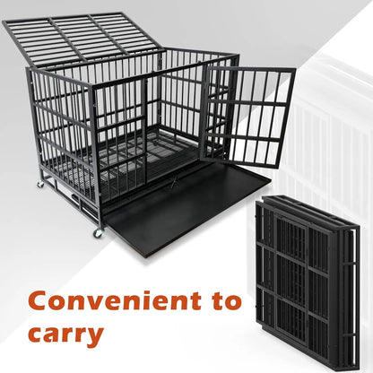 Heavy Duty Dog Crate Kennel with Lockable Wheels