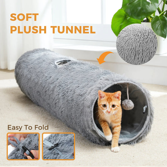 Collapsible Fluffy Cat Tunnel