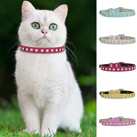 Adjustable Rhinestone Cat Collar with Name And Number Engraved Tag