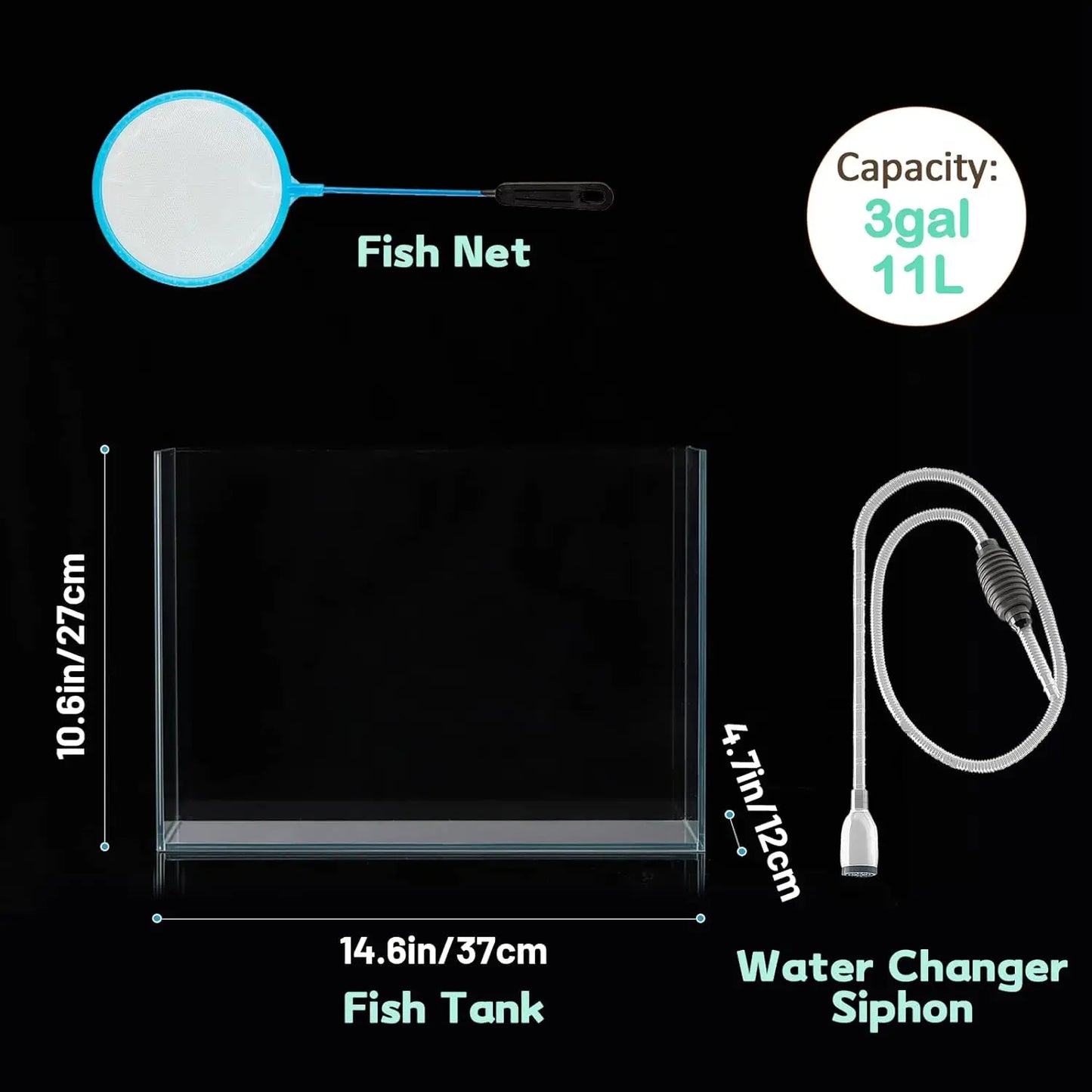 3 Gallon Ultra Clear Glass Fish Tank